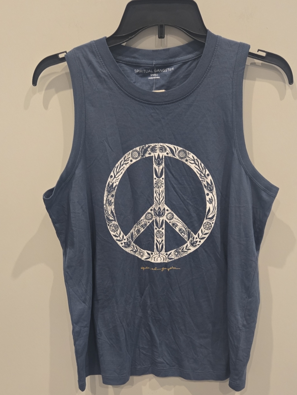 NWT Spiritual Gangster Women's Teal Blue Peace Sign Muscle Tank. Size Small.